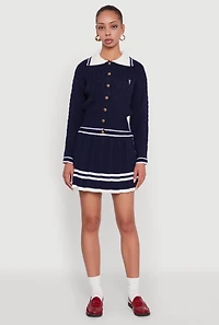 Womens High Waisted Varsity Stripe Pleated Skirt, M