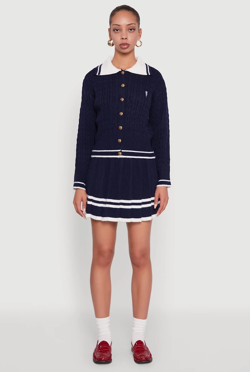 Womens High Waisted Varsity Stripe Pleated Skirt, M