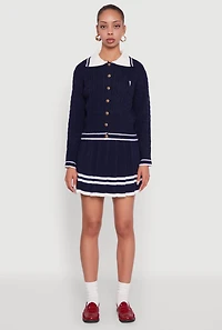 Womens High Waisted Varsity Stripe Pleated Skirt, M
