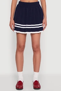 Womens High Waisted Varsity Stripe Pleated Skirt, M