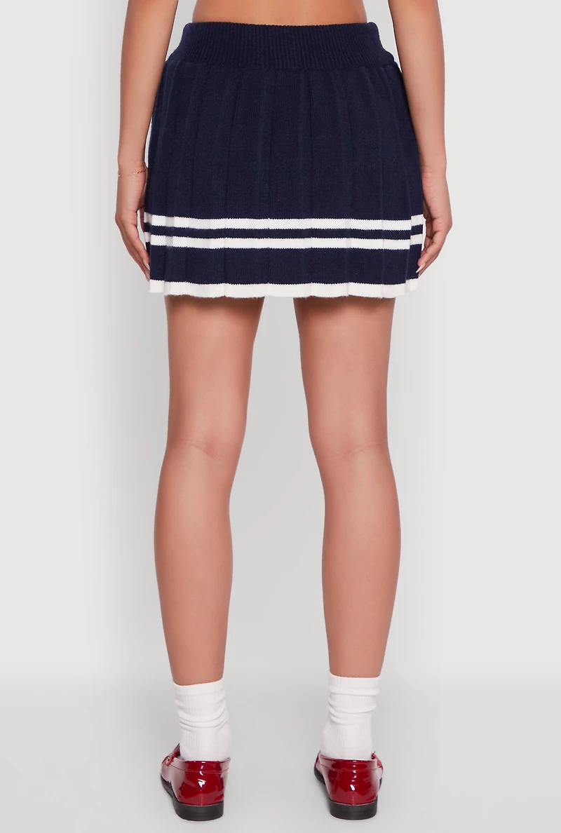 Womens High Waisted Varsity Stripe Pleated Skirt, M