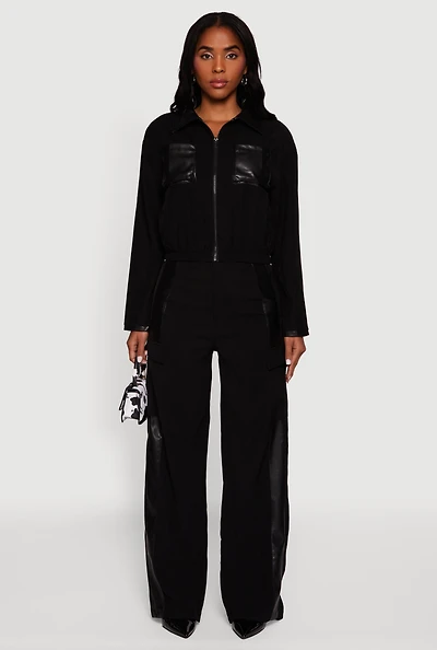 Faux Leather Side Stripe Cargo Dress Pants