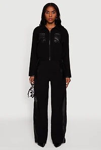 Faux Leather Side Stripe Cargo Dress Pants