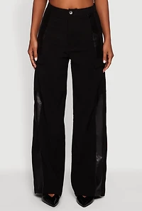 Faux Leather Side Stripe Cargo Dress Pants