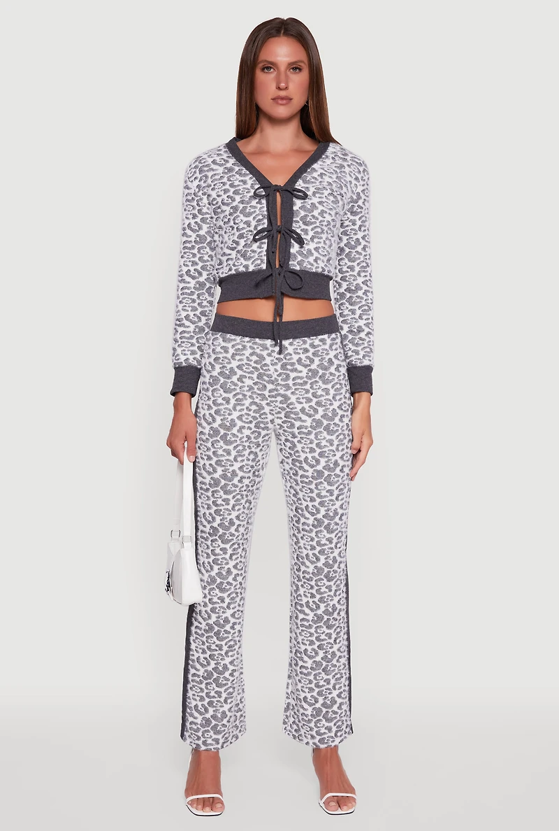 Womens Contrast Trim Jaguar Print Flare Leg Pants,