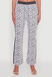Womens Contrast Trim Jaguar Print Flare Leg Pants,