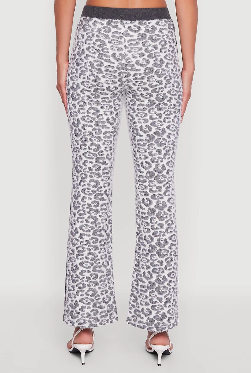Womens Contrast Trim Jaguar Print Flare Leg Pants,