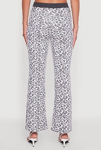 Womens Contrast Trim Jaguar Print Flare Leg Pants,