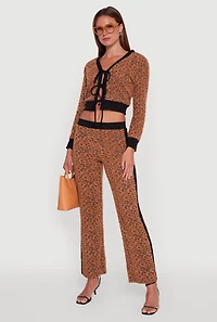 Womens Contrast Trim Jaguar Print Flare Leg Pants, Multi,