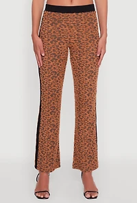 Womens Contrast Trim Jaguar Print Flare Leg Pants, Multi,