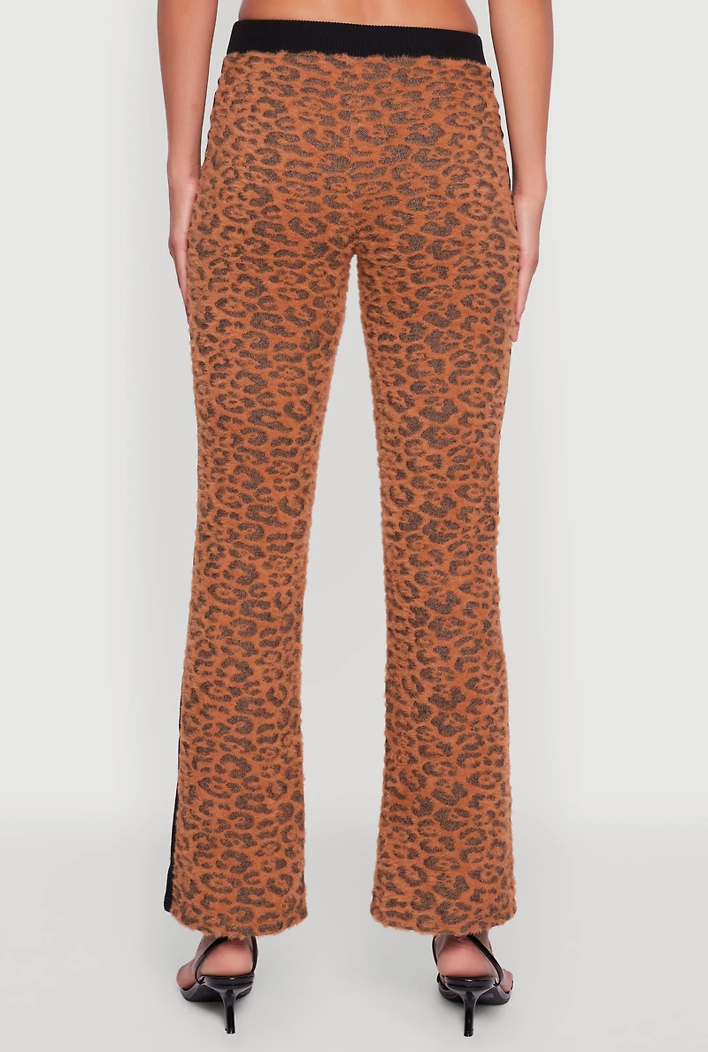 Contrast Trim Jaguar Print Flare Leg Pants
