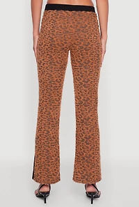 Contrast Trim Jaguar Print Flare Leg Pants