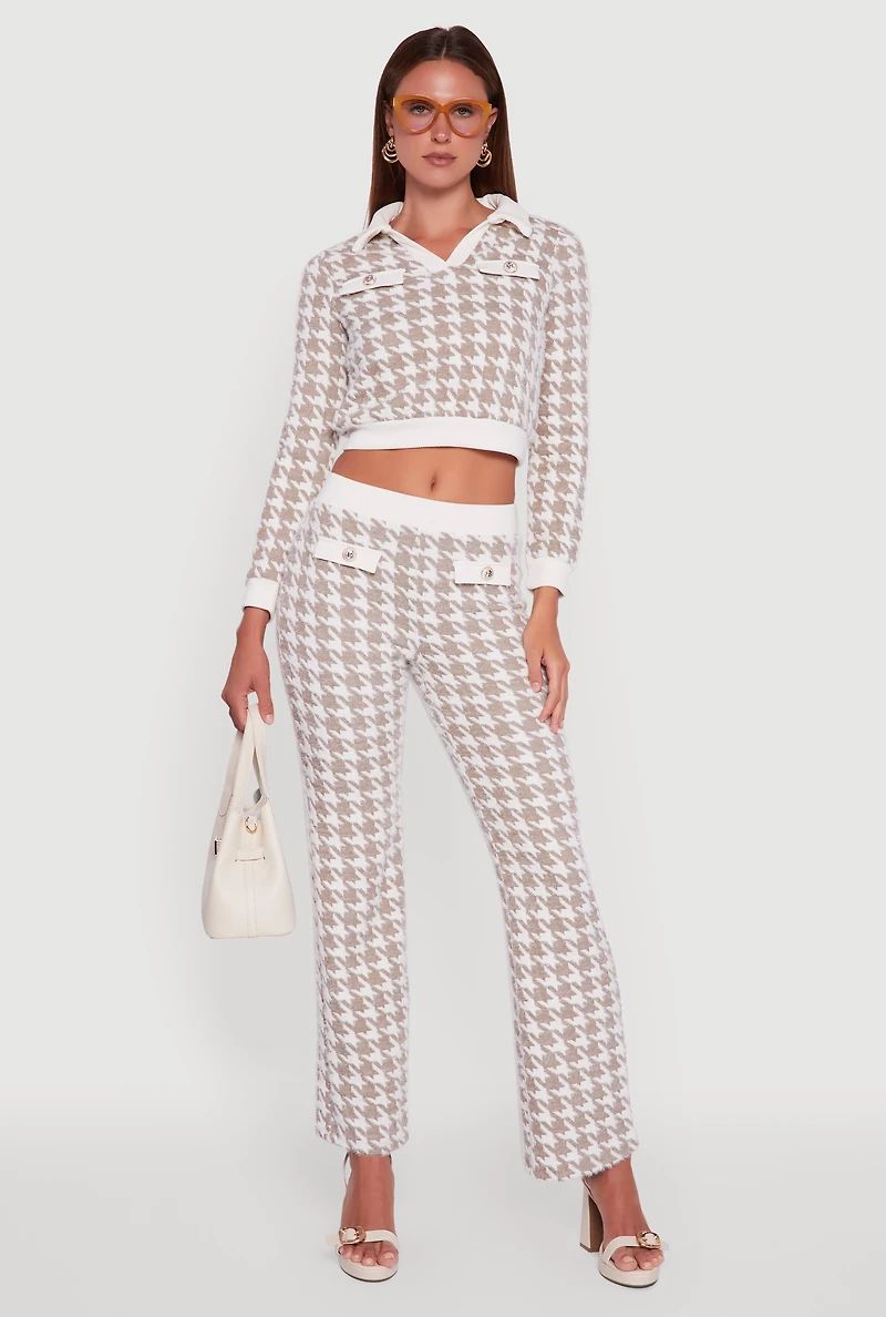 Womens Houndstooth Mid Rise Straight Leg Dress Pants, Multi,