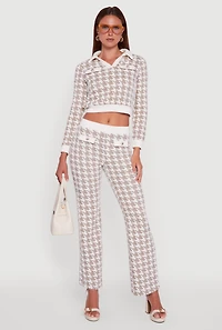 Houndstooth Mid Rise Straight Leg Dress Pants