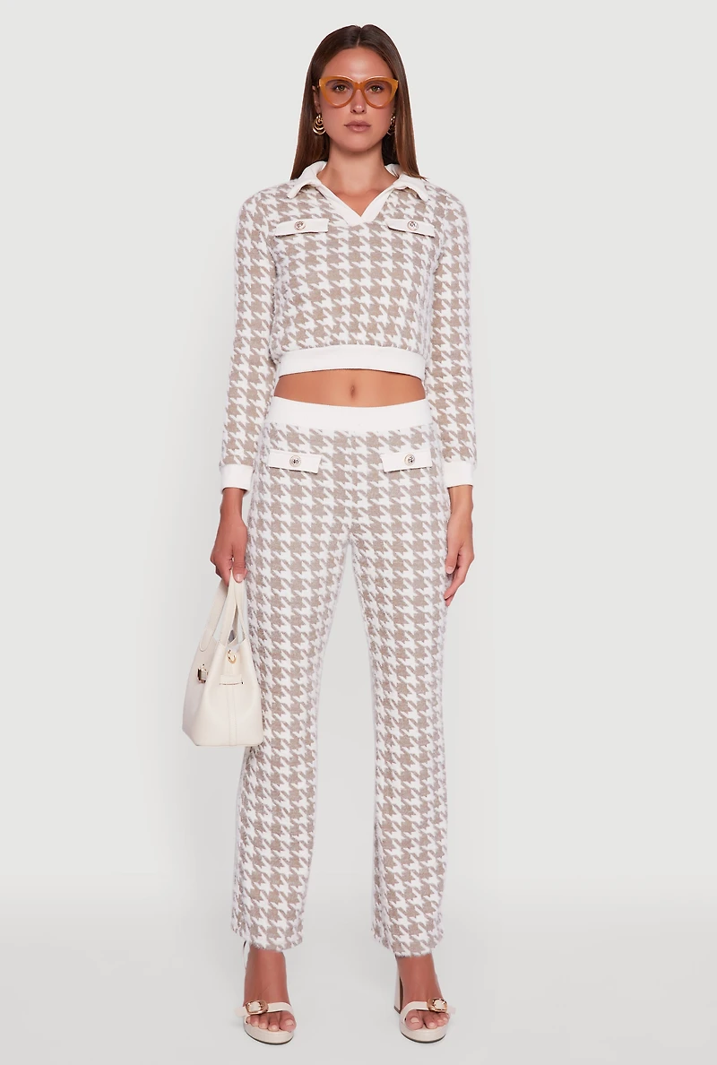 Womens Houndstooth Mid Rise Straight Leg Dress Pants, Multi,