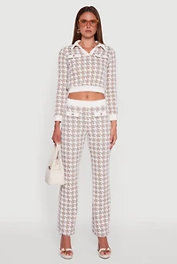 Womens Houndstooth Mid Rise Straight Leg Dress Pants, Multi,