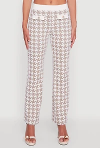 Houndstooth Mid Rise Straight Leg Dress Pants
