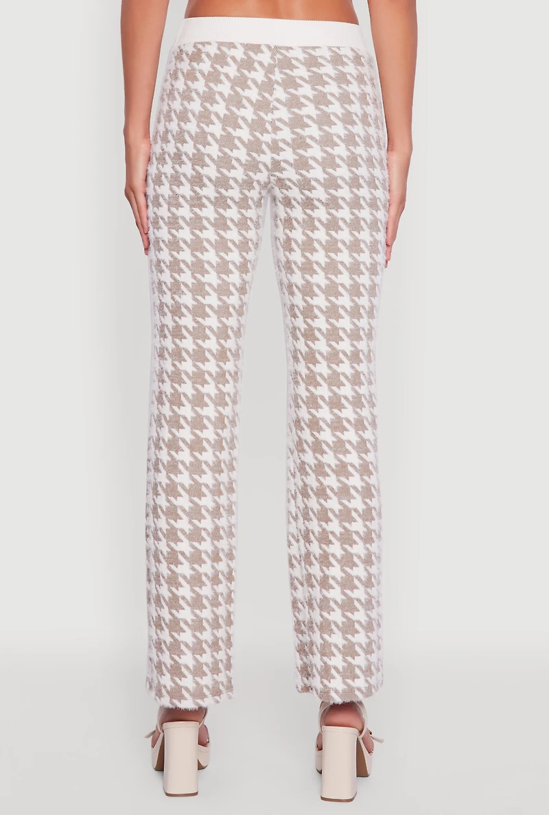 Womens Houndstooth Mid Rise Straight Leg Dress Pants, Multi,