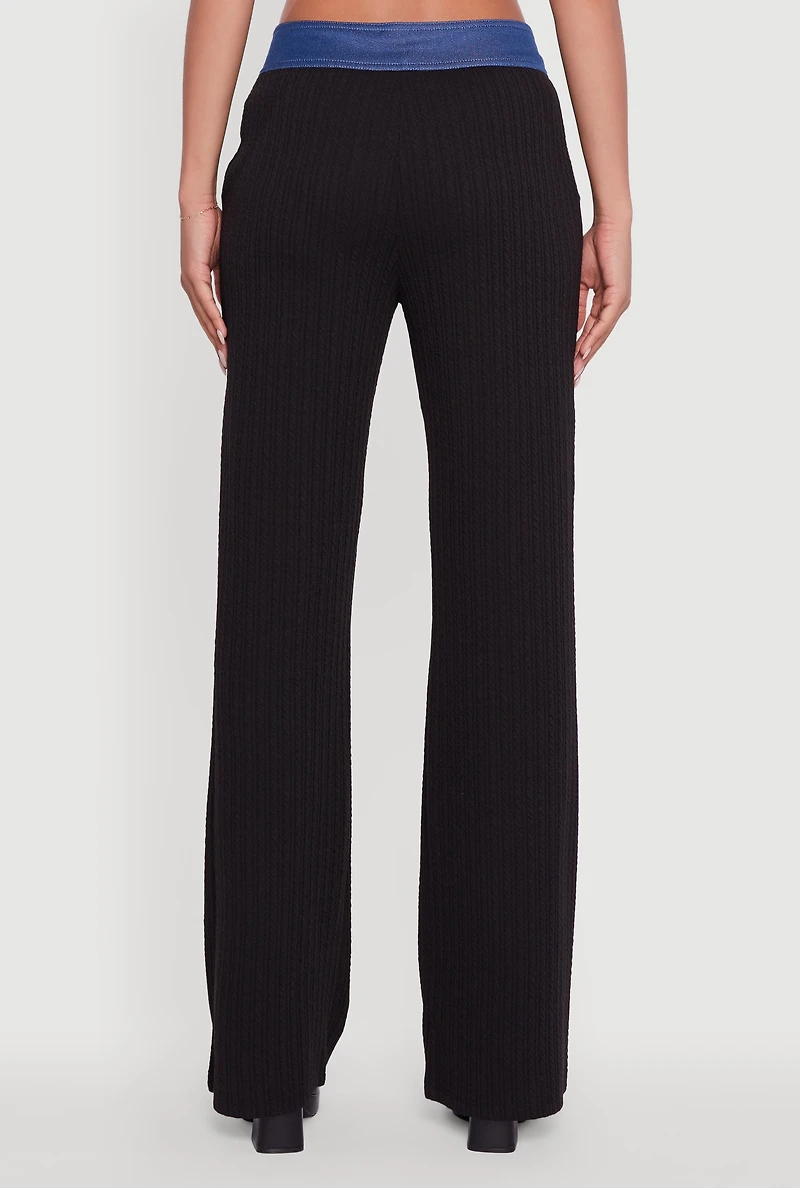 Womens Mid Rise Straight Leg Denim Trim Pants with Pockets,