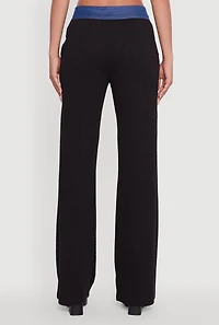 Womens Mid Rise Straight Leg Denim Trim Pants with Pockets,