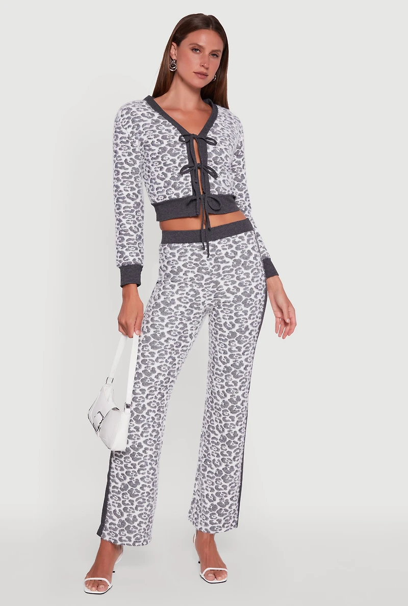 Womens Jaguar Print Tie Front Cropped Cardigan, Grey, Size S