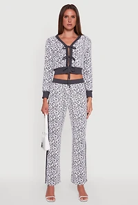 Womens Jaguar Print Tie Front Cropped Cardigan, Grey, Size S