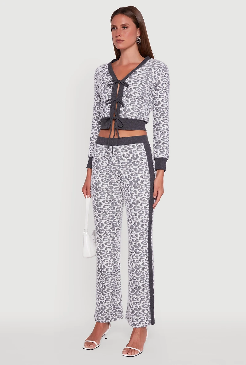 Jaguar Print Tie Front Cropped Cardigan