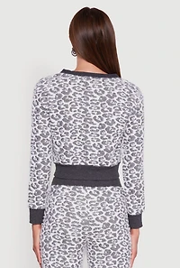 Womens Jaguar Print Tie Front Cropped Cardigan, Grey, Size S