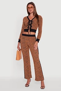 Womens Leopard Print Tie Front Cropped Cardigan, Brown, Size M