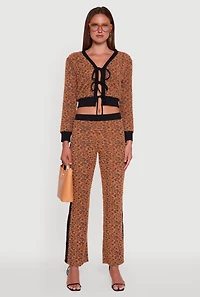 Womens Jaguar Print Tie Front Cropped Cardigan, Brown, Size XL