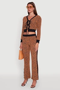 Womens Leopard Print Tie Front Cropped Cardigan, Brown, Size M