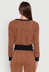 Womens Leopard Print Tie Front Cropped Cardigan, Brown, Size M