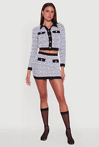 Womens Geometric Print Button Front Cropped Cardigan, Grey, Size M