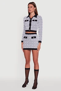 Womens Geometric Print Button Front Cropped Cardigan, Grey, Size M