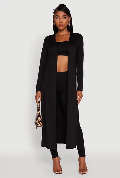Womens Long Sleeve Side Slit Maxi Duster,
