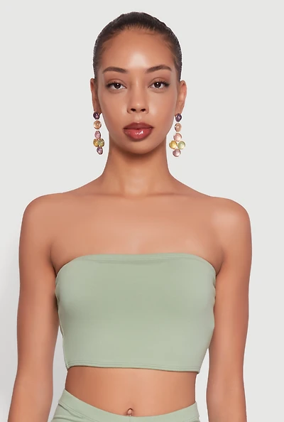Womens Trendy Solid Cropped Bandeau Top, Green, Size S