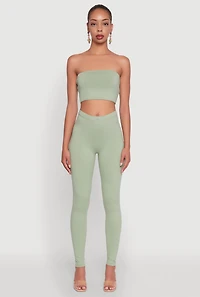 Womens Trendy Solid Cropped Bandeau Top, Green, Size S