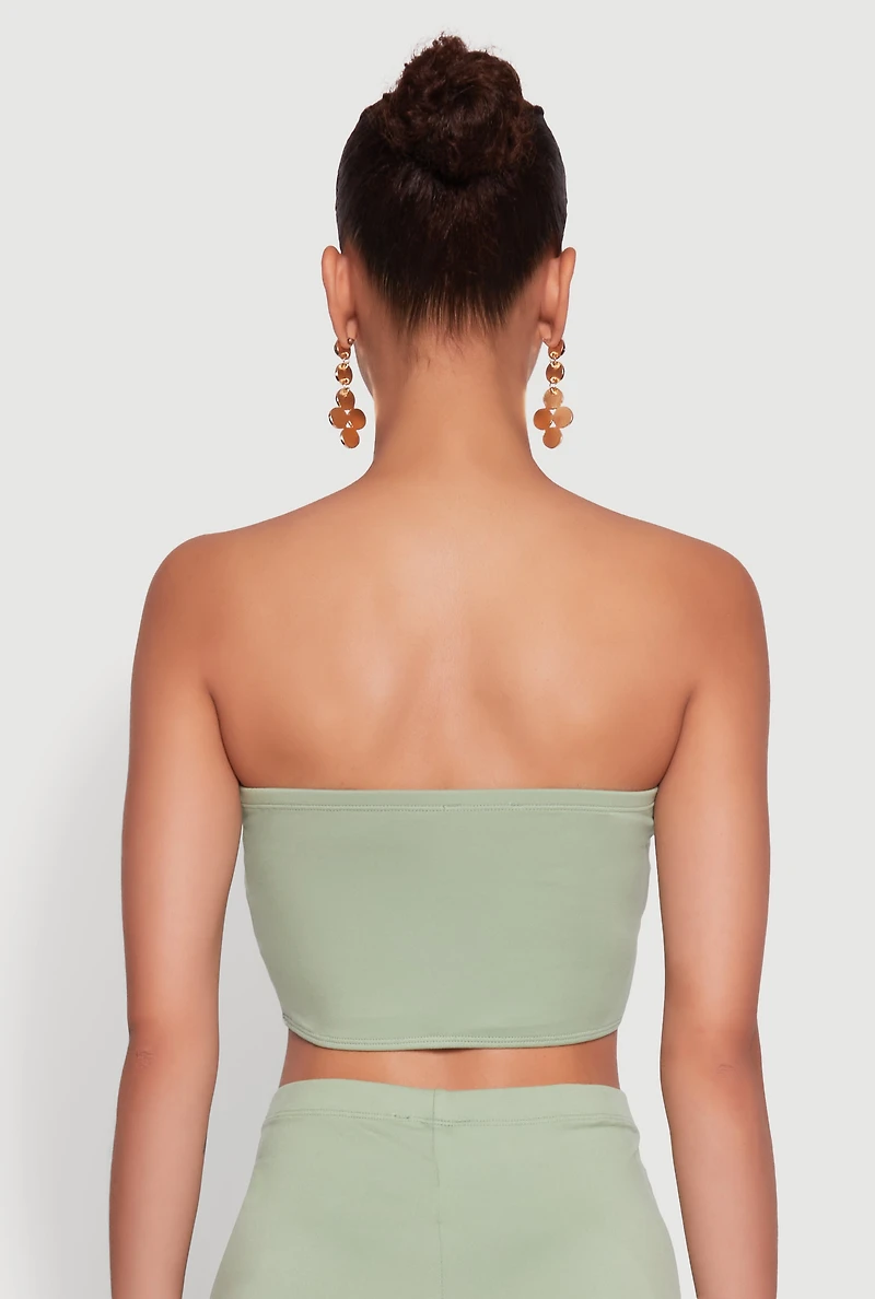 Womens Trendy Solid Cropped Bandeau Top, Green, Size S