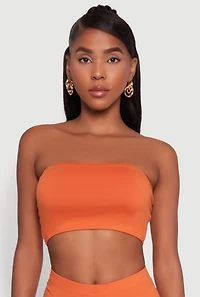 Womens Trendy Solid Cropped Bandeau Top, Orange, Size L