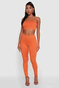 Womens Trendy Solid Cropped Bandeau Top, Orange, Size L