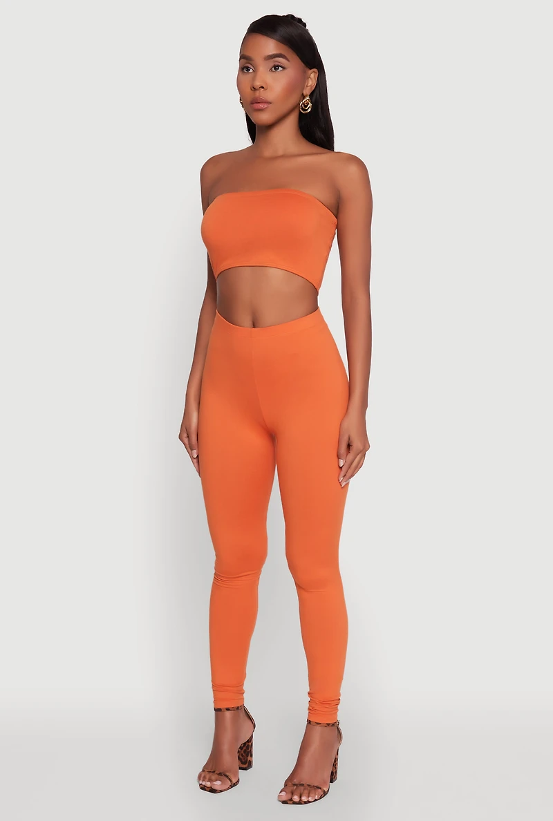 Womens Trendy Solid Cropped Bandeau Top, Orange, Size L