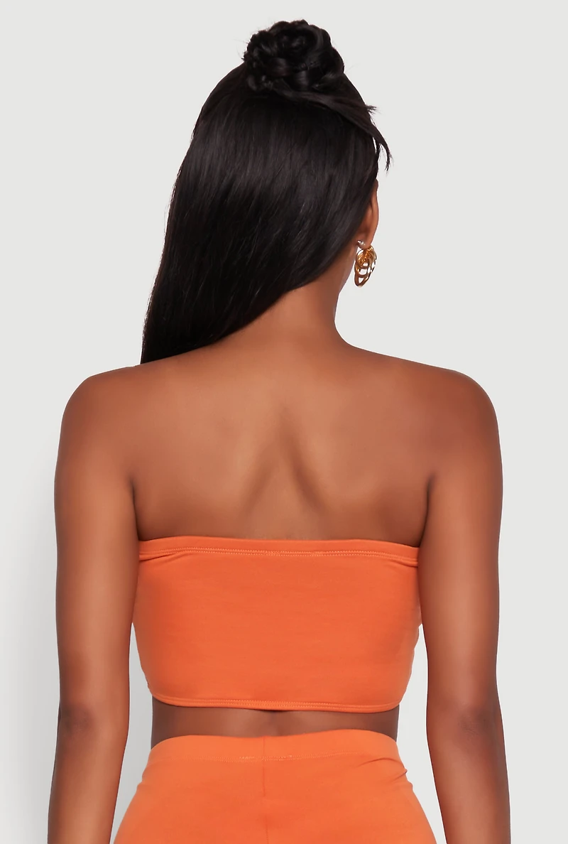 Womens Trendy Solid Cropped Bandeau Top, Orange, Size L