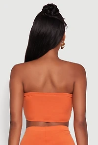 Womens Trendy Solid Cropped Bandeau Top, Orange, Size L