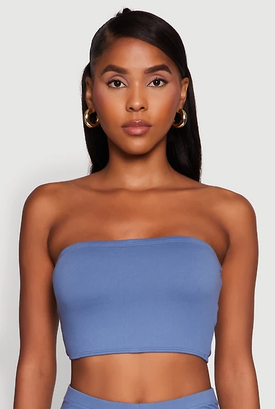 Womens Trendy Solid Cropped Bandeau Top,