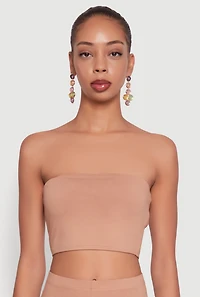 Womens Trendy Solid Cropped Bandeau Top, Beige, Size M