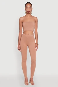 Womens Trendy Solid Cropped Bandeau Top, Beige, Size L