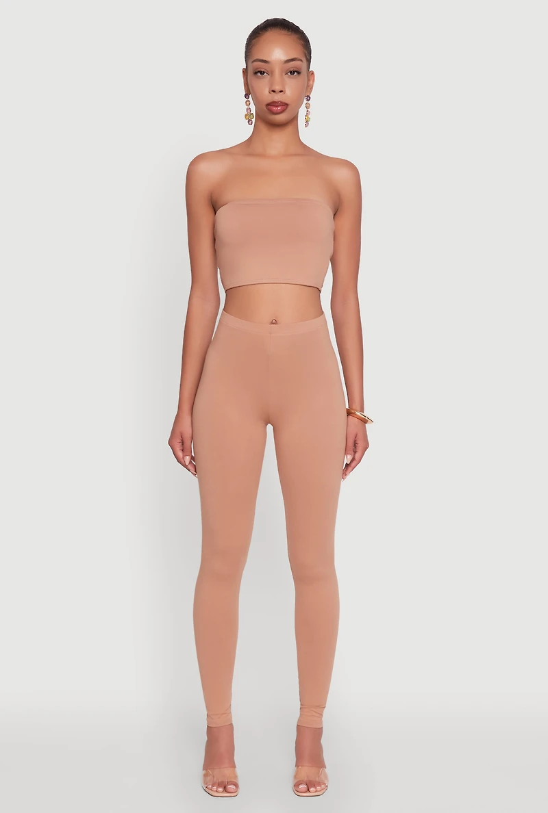 Womens Trendy Solid Cropped Bandeau Top, Beige, Size L