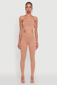 Womens Trendy Solid Cropped Bandeau Top, Beige, Size L