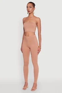 Womens Trendy Solid Cropped Bandeau Top, Beige, Size M
