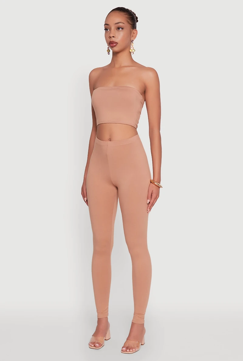 Womens Trendy Solid Cropped Bandeau Top, Beige, Size L